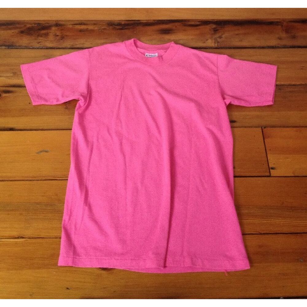 Vtg 90s Vaporwave Hanes Fifty-Fifty 50/50 Bright Pink Unisex T-Shirt USA Made M